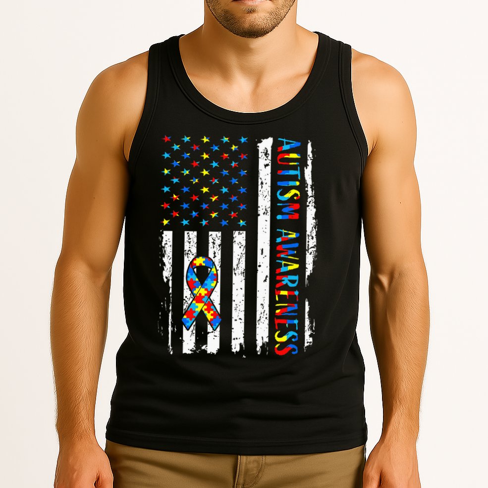 Autism Awareness Mom Dad Usa Flag Autistic Awareness Autism Tank Top