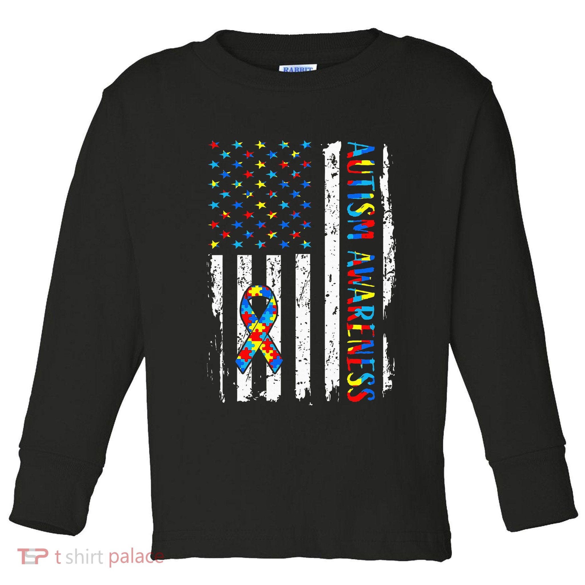 Autism Awareness Mom Dad Usa Flag Autistic Awareness Autism Toddler Long Sleeve Shirt