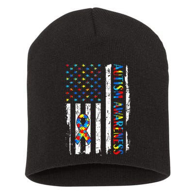 Autism Awareness Mom Dad Usa Flag Autistic Awareness Autism Short Acrylic Beanie