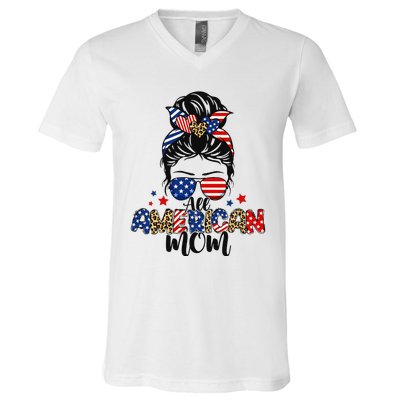 All American Mom USA Flag 4th Of July Family V-Neck T-Shirt