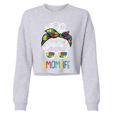 Autism Awareness Momlife Gift For Mothersday Cropped Pullover Crew