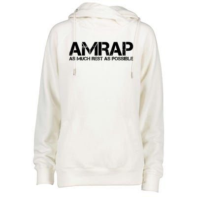 AMRAP As Much Rest As Possible Funny Motivation Womens Funnel Neck Pullover Hood