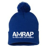 AMRAP As Much Rest As Possible Funny Motivation Pom Pom 12in Knit Beanie