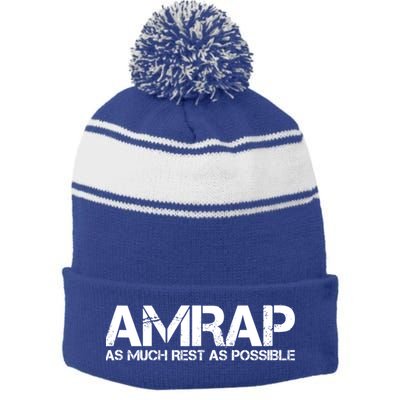 AMRAP As Much Rest As Possible Funny Motivation Stripe Pom Pom Beanie