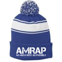 AMRAP As Much Rest As Possible Funny Motivation Stripe Pom Pom Beanie