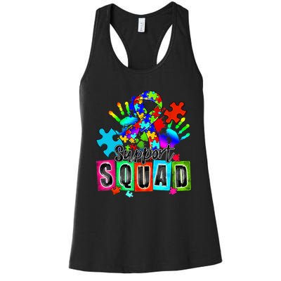 Autism Awareness Month Ribbon Support Squad Women's Racerback Tank