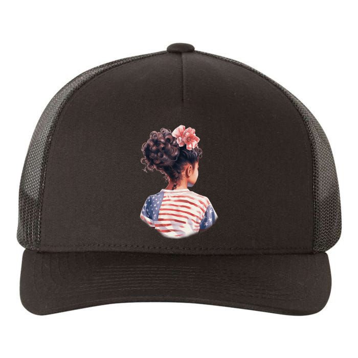 African American Messy Bun Girl Watercolor Yupoong Adult 5-Panel Trucker Hat