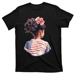 African American Messy Bun Girl Watercolor T-Shirt