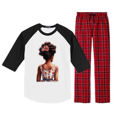 African American Messy Bun Girl Watercolor Raglan Sleeve Pajama Set