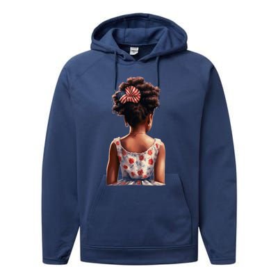 African American Messy Bun Girl Watercolor Performance Fleece Hoodie