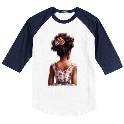 African American Messy Bun Girl Watercolor Baseball Sleeve Shirt