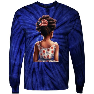 African American Messy Bun Girl Watercolor Tie-Dye Long Sleeve Shirt