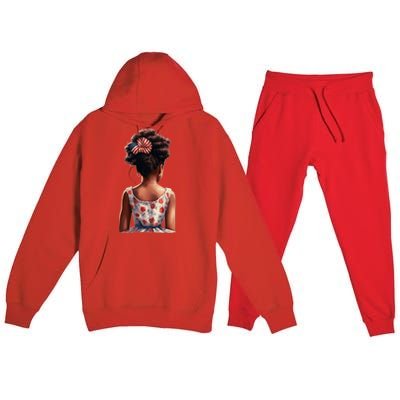 African American Messy Bun Girl Watercolor Premium Hooded Sweatsuit Set