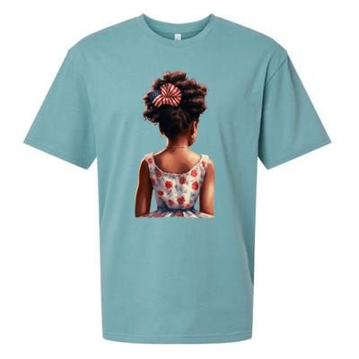 African American Messy Bun Girl Watercolor Sueded Cloud Jersey T-Shirt