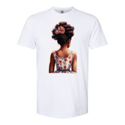 African American Messy Bun Girl Watercolor Softstyle CVC T-Shirt