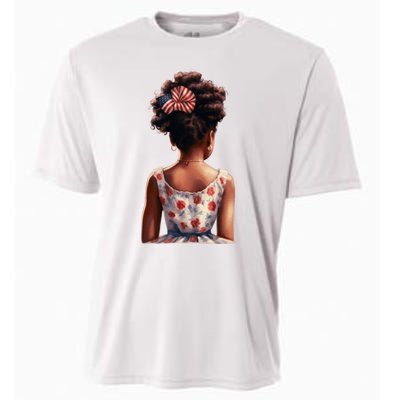 African American Messy Bun Girl Watercolor Cooling Performance Crew T-Shirt