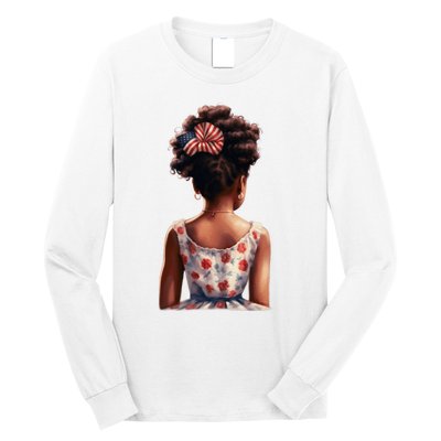 African American Messy Bun Girl Watercolor Long Sleeve Shirt