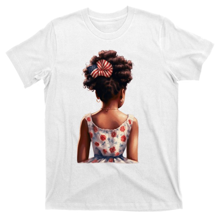 African American Messy Bun Girl Watercolor T-Shirt