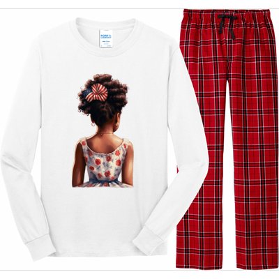 African American Messy Bun Girl Watercolor Long Sleeve Pajama Set