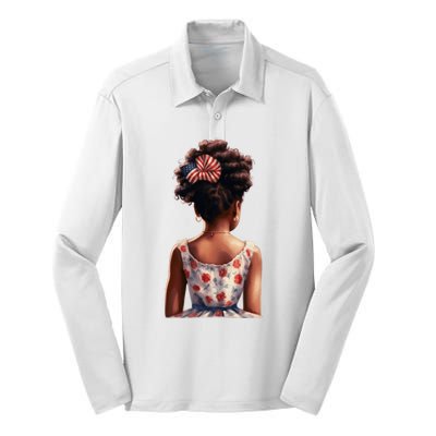 African American Messy Bun Girl Watercolor Silk Touch Performance Long Sleeve Polo