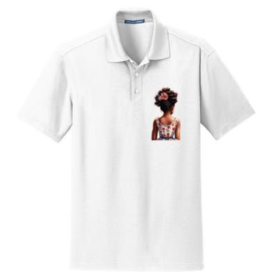 African American Messy Bun Girl Watercolor Dry Zone Grid Polo