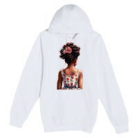 African American Messy Bun Girl Watercolor Premium Pullover Hoodie