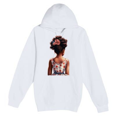 African American Messy Bun Girl Watercolor Premium Pullover Hoodie