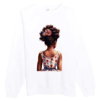 African American Messy Bun Girl Watercolor Premium Crewneck Sweatshirt