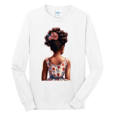 African American Messy Bun Girl Watercolor Tall Long Sleeve T-Shirt