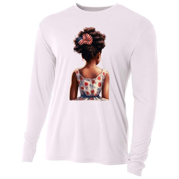 African American Messy Bun Girl Watercolor Cooling Performance Long Sleeve Crew