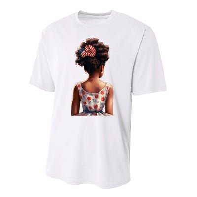 African American Messy Bun Girl Watercolor Performance Sprint T-Shirt