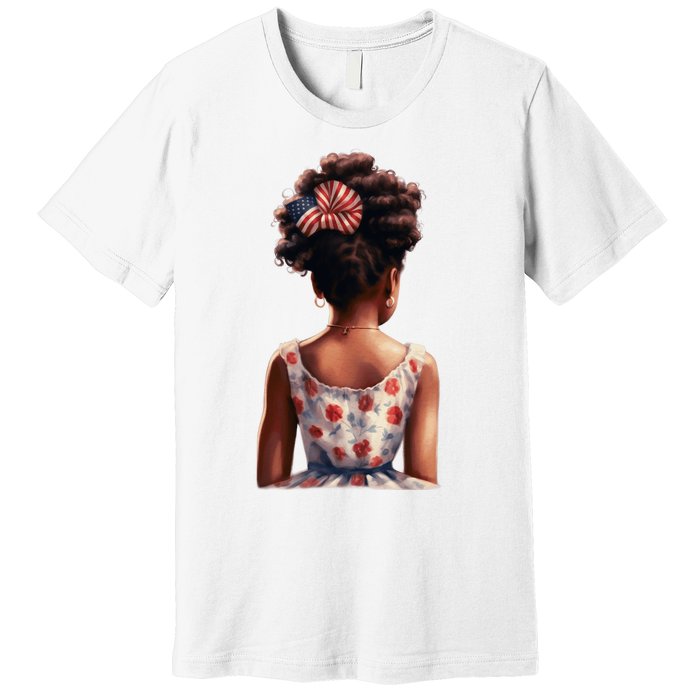 African American Messy Bun Girl Watercolor Premium T-Shirt