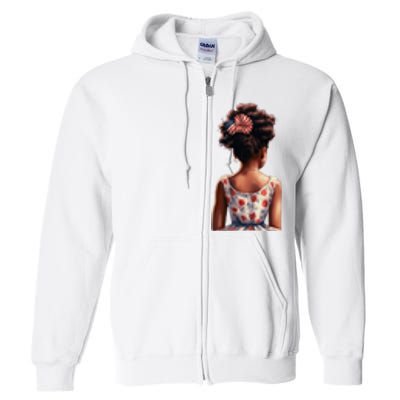 African American Messy Bun Girl Watercolor Full Zip Hoodie