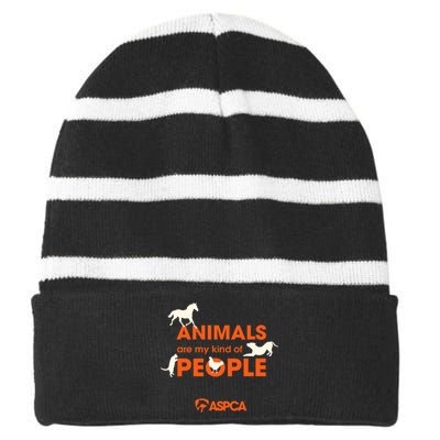 Animals Are My Kind Of People Striped Beanie with Solid Band