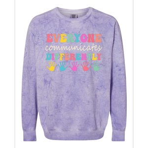 Autism Awareness Month Everyone Communicate Differently Colorblast Crewneck Sweatshirt