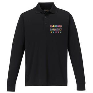 Autism Awareness Month Everyone Communicate Differently Performance Long Sleeve Polo