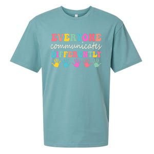 Autism Awareness Month Everyone Communicate Differently Sueded Cloud Jersey T-Shirt