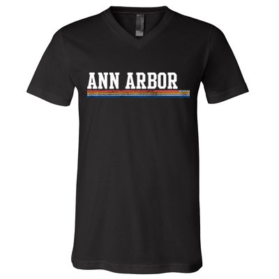 Ann Arbor Michigan Retro Logo V-Neck T-Shirt