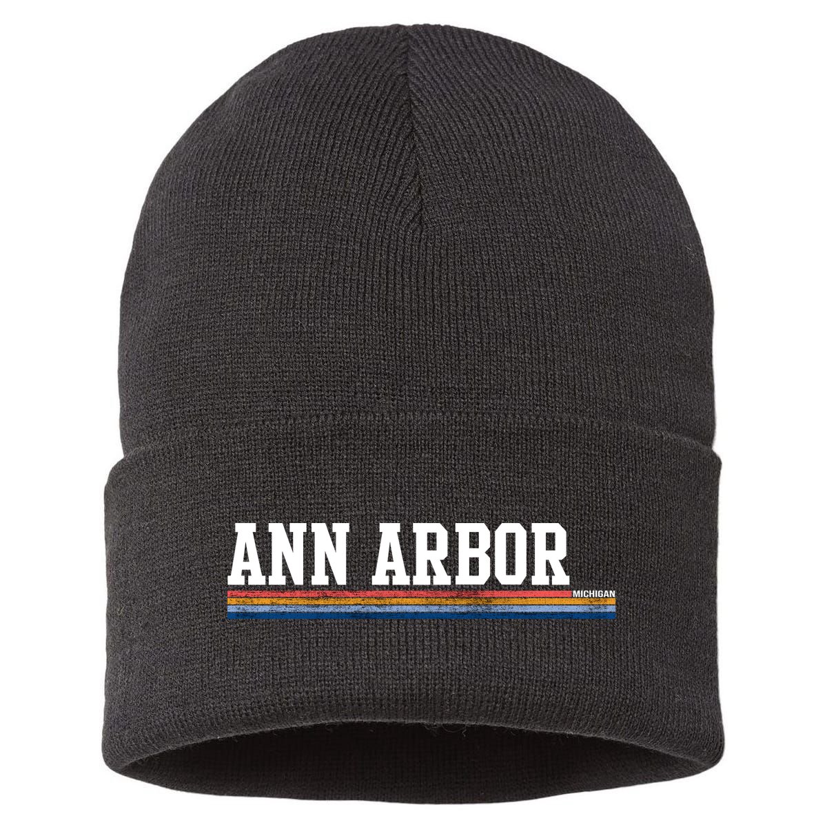 Ann Arbor Michigan Retro Logo Sustainable Knit Beanie