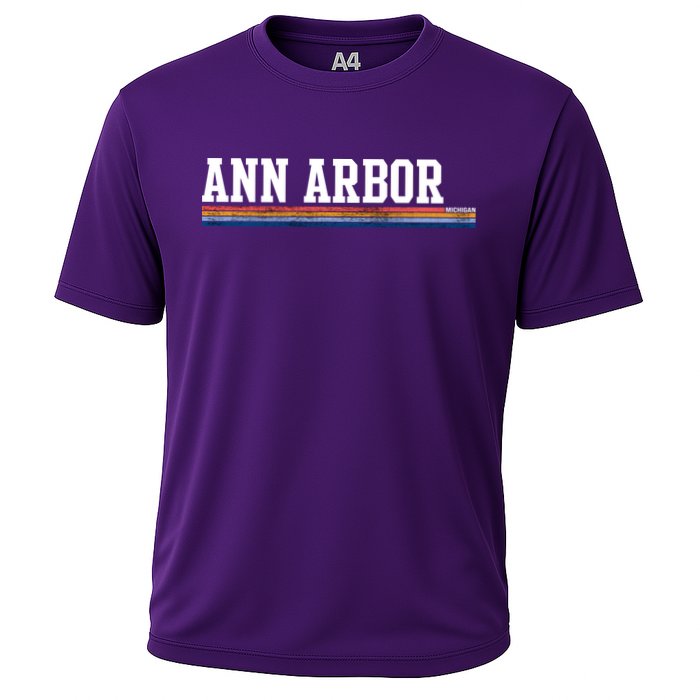 Ann Arbor Michigan Retro Logo Cooling Performance Crew T-Shirt