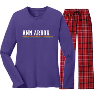 Ann Arbor Michigan Retro Logo Women's Long Sleeve Flannel Pajama Set 