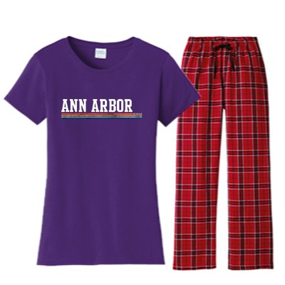 Ann Arbor Michigan Retro Logo Women's Flannel Pajama Set