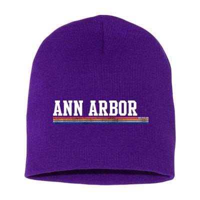 Ann Arbor Michigan Retro Logo Short Acrylic Beanie