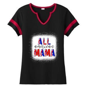 All American Mama 4th Of July Bleached Tie Dye American Flag Gift Ladies Halftime Notch Neck Tee