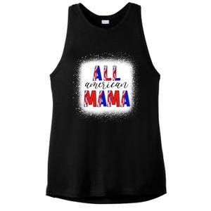 All American Mama 4th Of July Bleached Tie Dye American Flag Gift Ladies PosiCharge Tri-Blend Wicking Tank