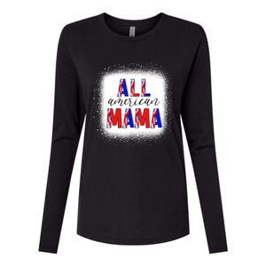 All American Mama 4th Of July Bleached Tie Dye American Flag Gift Womens Cotton Relaxed Long Sleeve T-Shirt