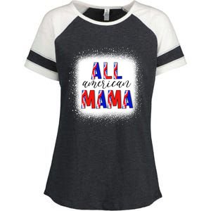 All American Mama 4th Of July Bleached Tie Dye American Flag Gift Enza Ladies Jersey Colorblock Tee