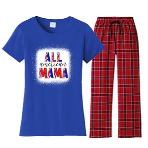 All American Mama 4th Of July Bleached Tie Dye American Flag Gift Women's Flannel Pajama Set