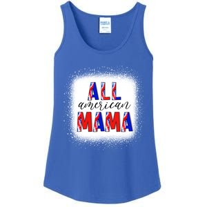 All American Mama 4th Of July Bleached Tie Dye American Flag Gift Ladies Essential Tank