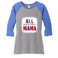 All American Mama 4th Of July Bleached Tie Dye American Flag Gift Women's Tri-Blend 3/4-Sleeve Raglan Shirt